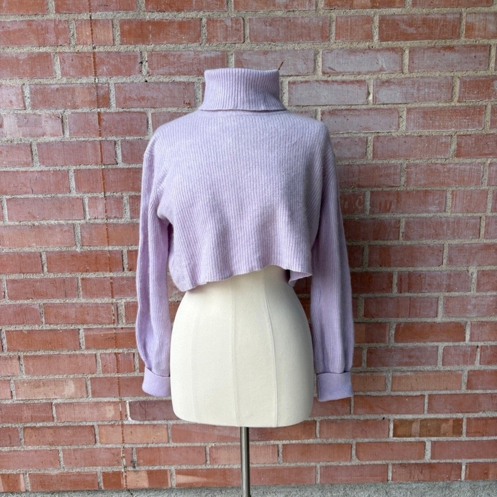 Reformation Lavender Cashmere Ribbed Cropped Turtleneck Sweater XL Purple FLAWS
